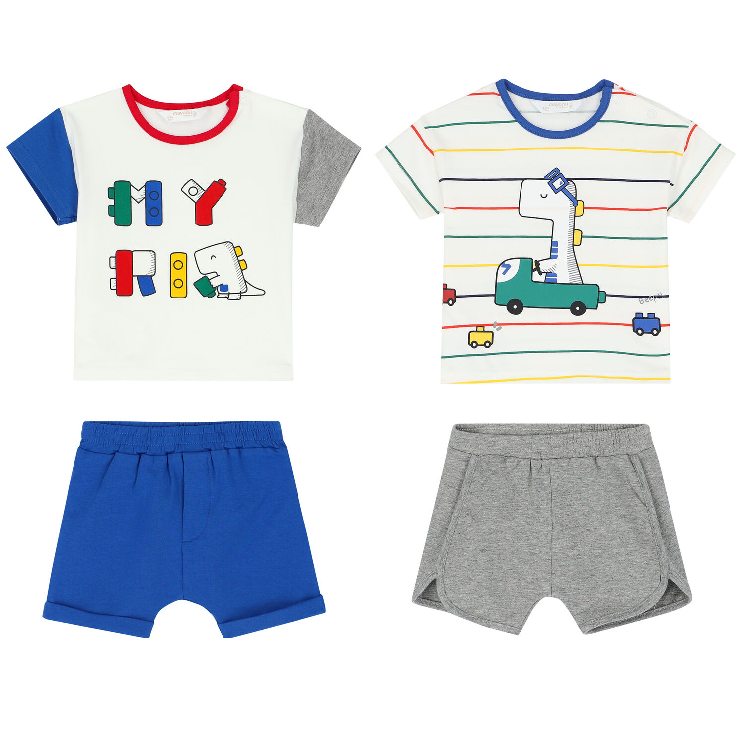Baby Boys White & Blue Shorts Set (4 Piece), 1, hi-res