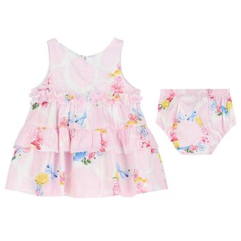 Baby Girls Pink Ruffled Floral Dress Set