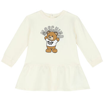 Younger Girls Ivory Teddy Logo Dress
