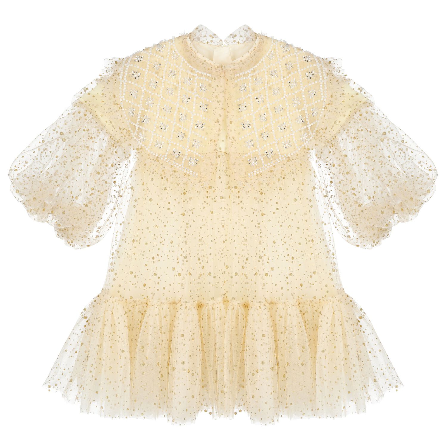 Girls Gold Tulle Dress, 1, hi-res