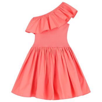 Girls Coral Pink Asymmetric Dress