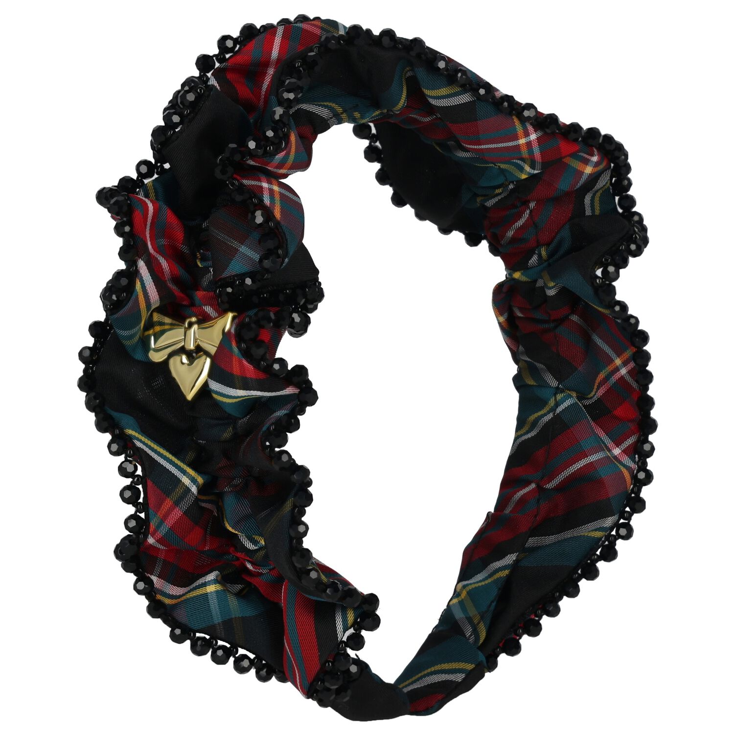Girls Green & Red Tartan Lavinia Beaded Headband, 2, hi-res