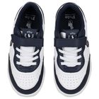 Boys White & Navy Blue Logo Trainers, 1, hi-res