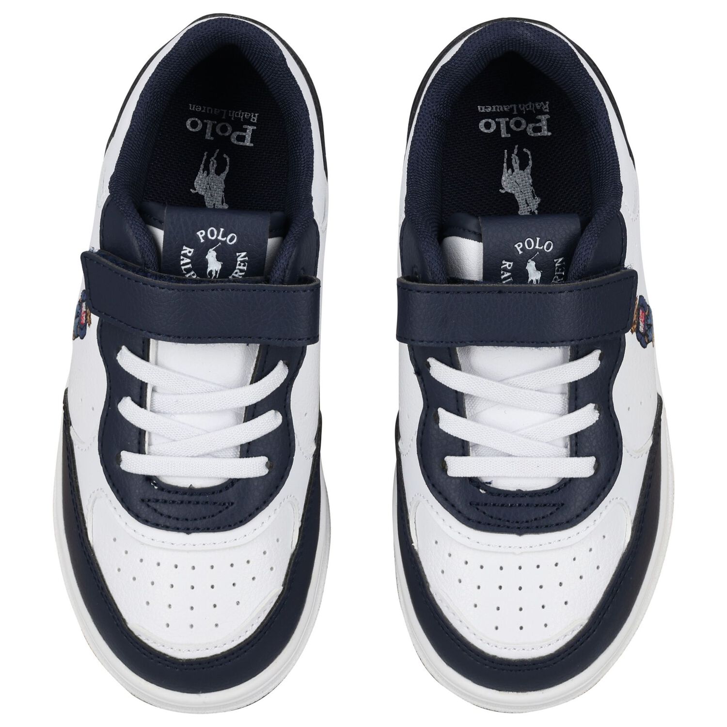 Boys White & Navy Blue Logo Trainers, 1, hi-res