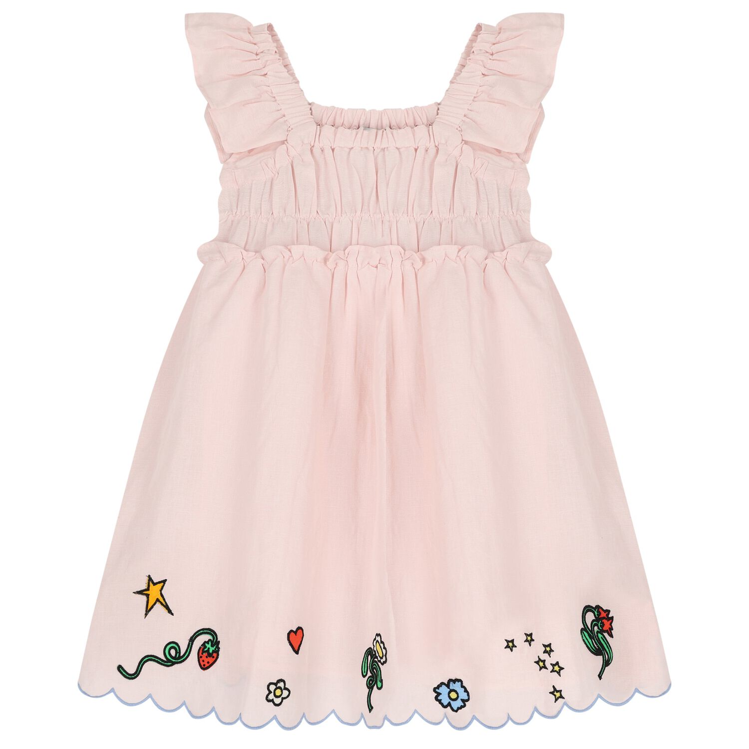 Girls Pink Floral Hem Dress, 1, hi-res
