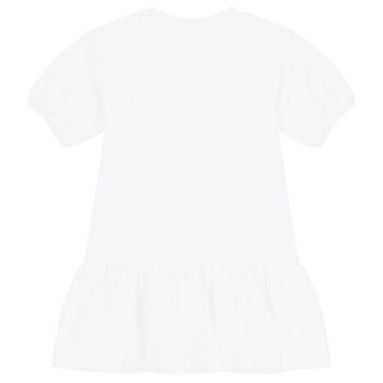 Girls White Teddy Bear Logo Dress