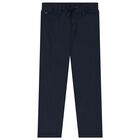 Boys Navy Blue Cotton Trousers, 1, hi-res