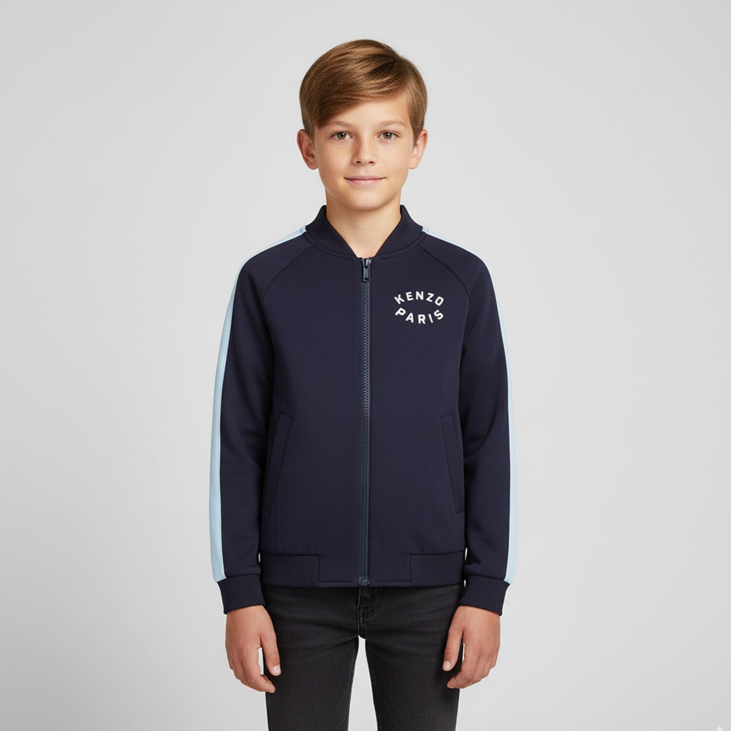 Navy Blue Tiger Logo Zip Up Top, 1, hi-res image number null