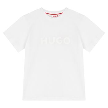 Boys White Cotton Logo T-Shirt