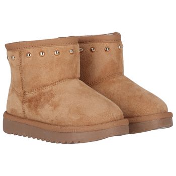 Girls Beige Logo Suede Boots