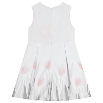 فستان بنات بطبعة الزهور باللون الأبيض