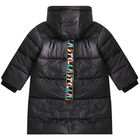 Girls Black Logo Puffer Coat, 1, hi-res