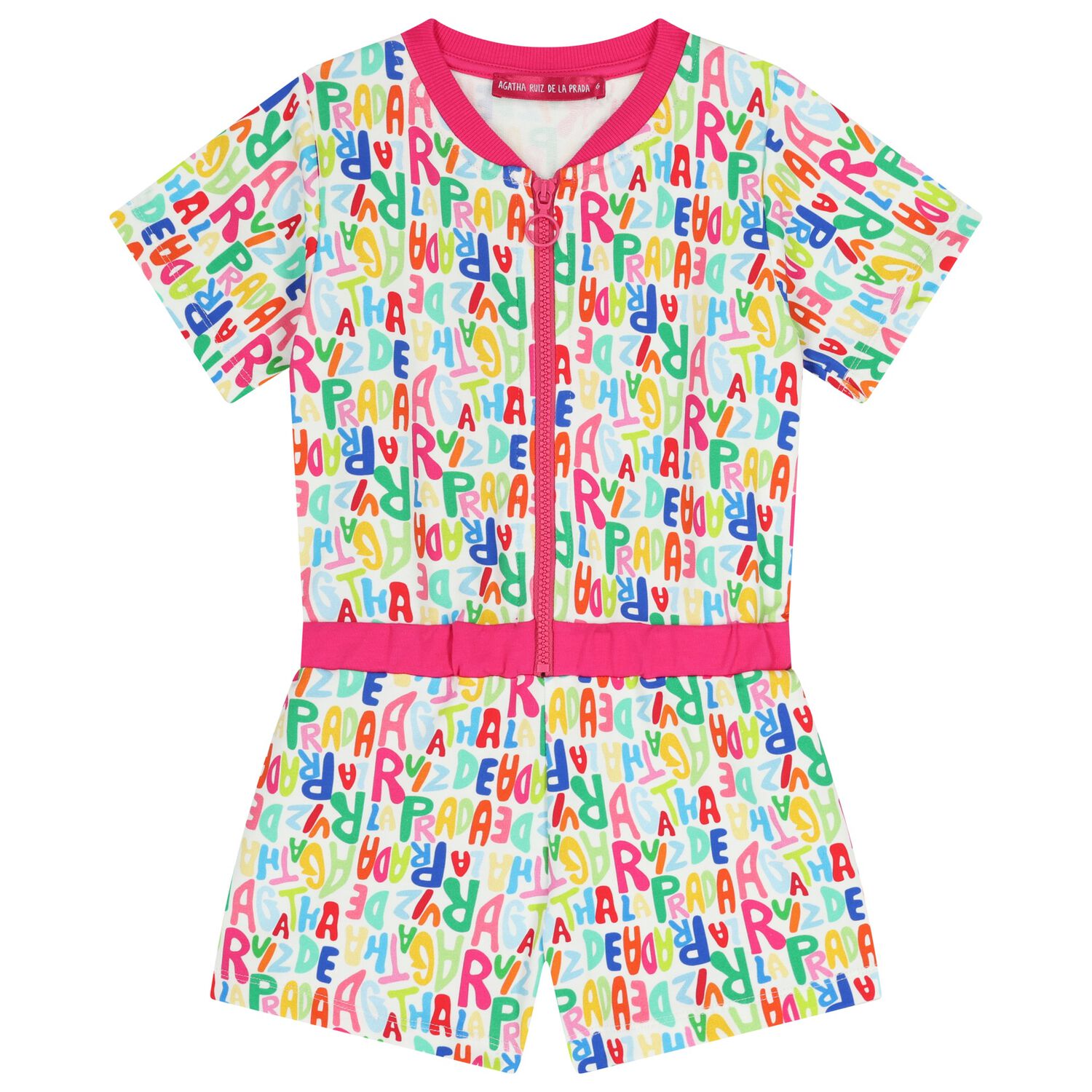 Girls White & Pink Logo Playsuit, 1, hi-res