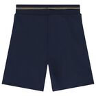Boys Navy Blue Logo Shorts, 1, hi-res