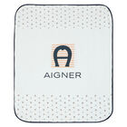 White & Navy Logo Baby Blanket, 1, hi-res