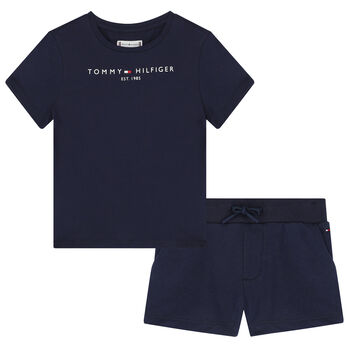 Girls Navy Logo Short Set