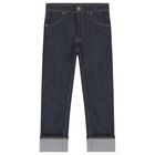 Boys Navy Blue Web Striped Denim Jeans, 1, hi-res