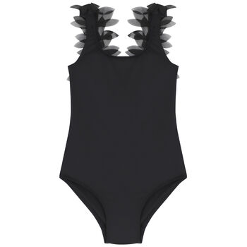 Girls Black Petal Swimsuit