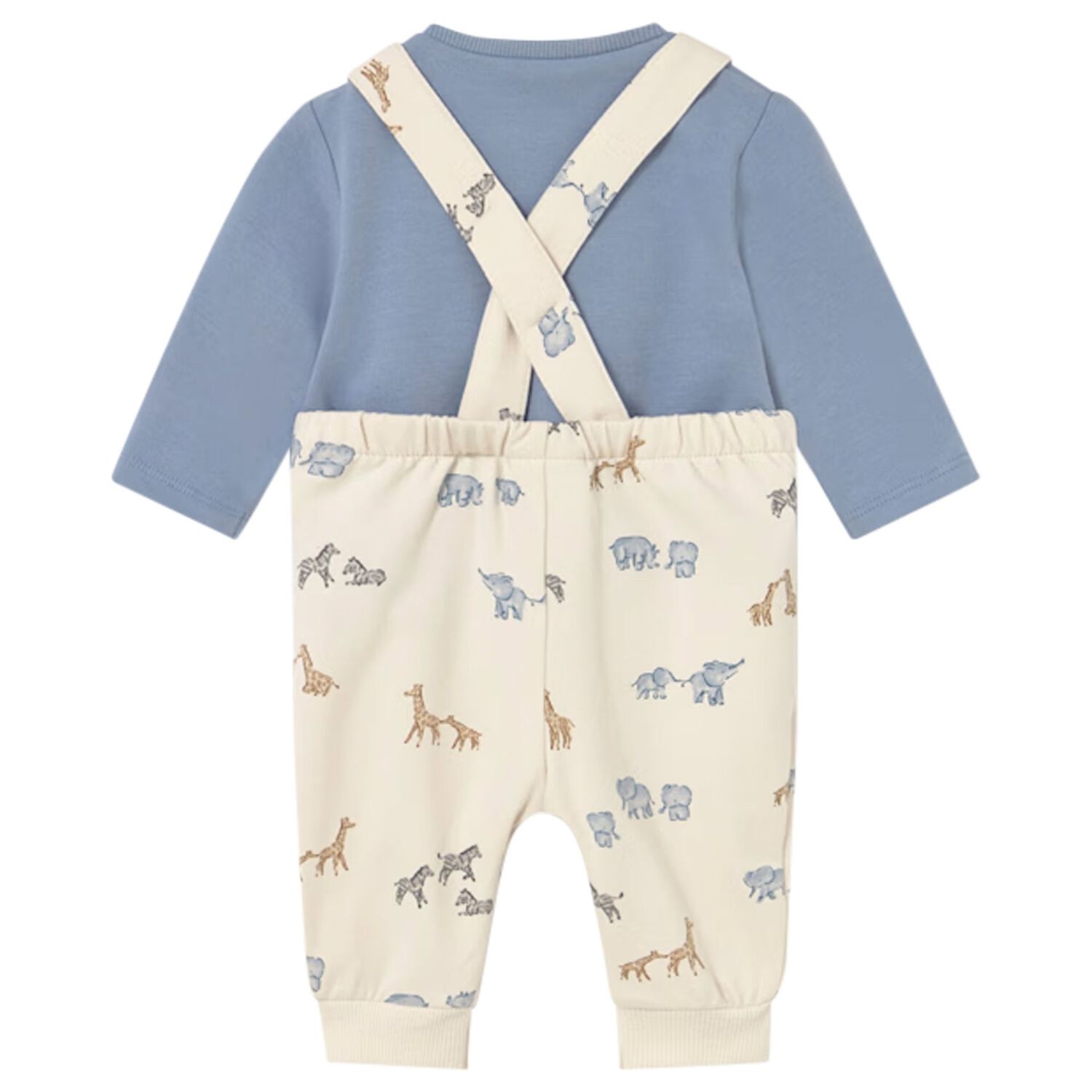 Baby Boys Blue & Beige Animals Dungaree Set, 2, hi-res
