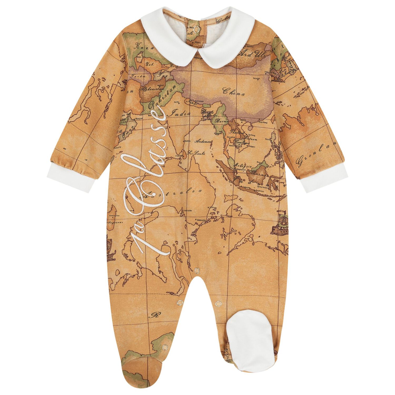 White & Beige Geo Map Babygrow Gift Set , 1, hi-res