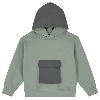 Boys Green Logo Hooded Top