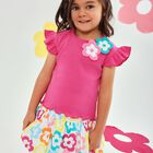 طقم تنورة بطبعة الزهور باللون الوردي للبنات , 1, hi-res