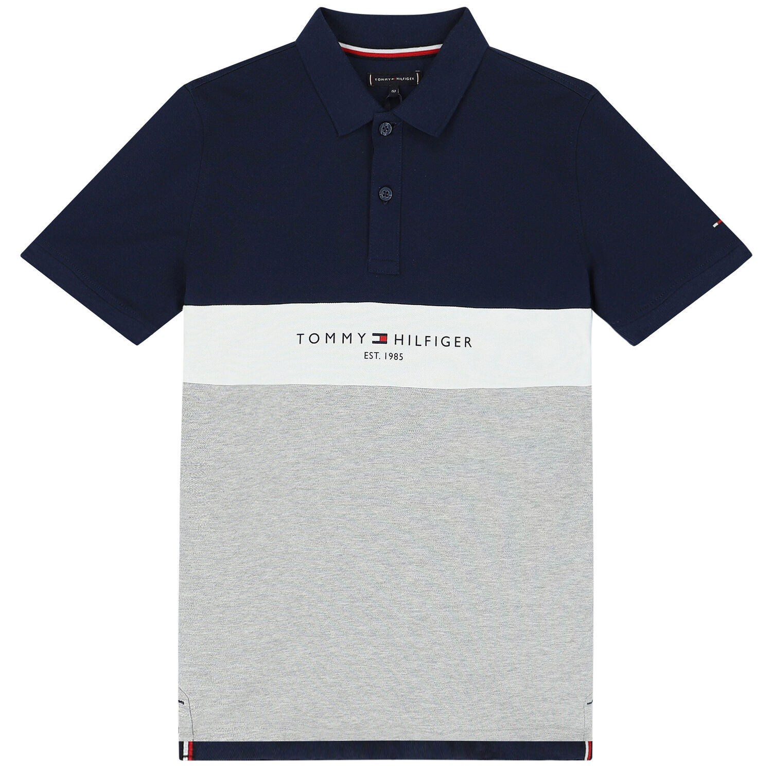 Boys Navy, White & Grey Logo Polo Shirt, 2, hi-res