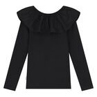 Girls Black Ruffle Long Sleeve Top, 1, hi-res