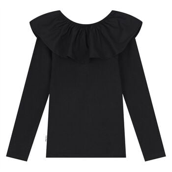 Girls Black Ruffle Long Sleeve Top