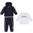 Baby Boys Navy Blue & White Tracksuit (3 Piece), 1, hi-res