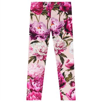 Girls Pink Peony Leggings