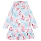 Girls Blue & Pink Teddy Bear Hooded Dress, 1, hi-res