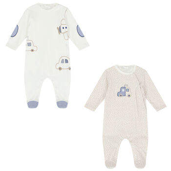 Baby Boys Ivory Babygrows (2 Pack)