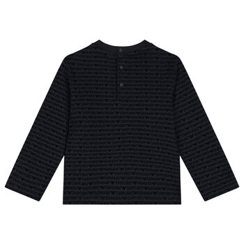 Younger Boys Navy Blue Logo Long Sleeve Top
