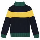 Boys Green, Navy & Yellow Logo Knitted Top, 1, hi-res