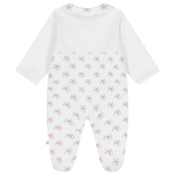 Baby Girls White Bow Logo Babygrow
