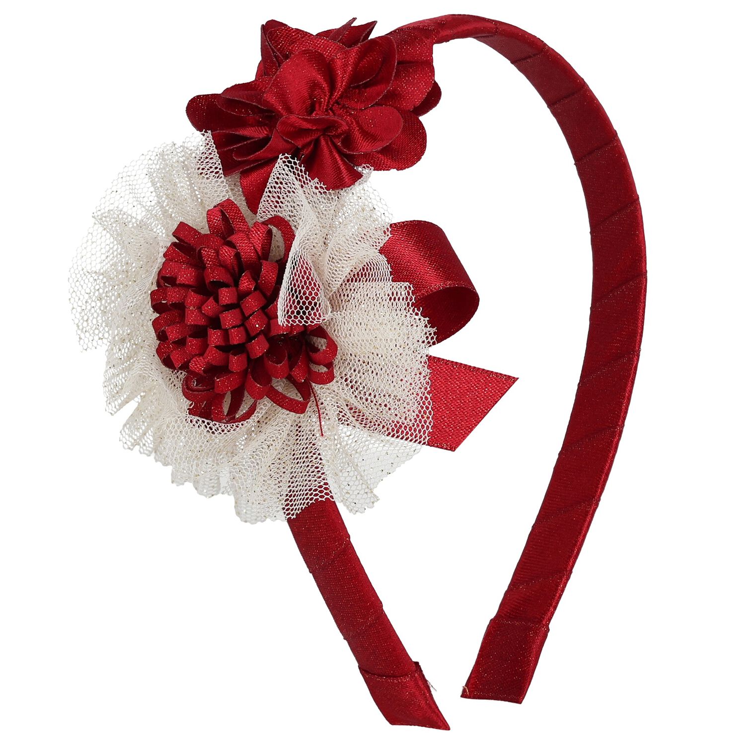Girls Red & Ivory Flower Headband, 3, hi-res
