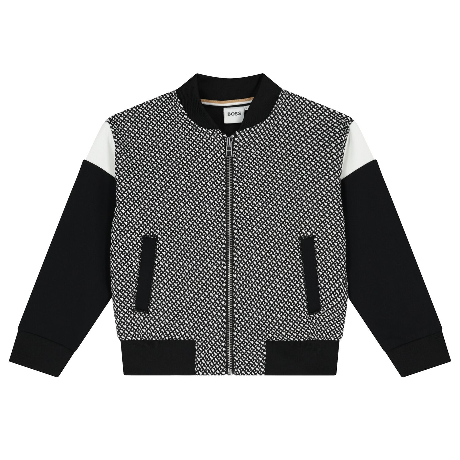  توب بنات هودي بسحاب بالشعار باللون الأسود و الأبيض, 1, hi-res