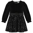 Girls Black Embellished Sequin Dress, 1, hi-res