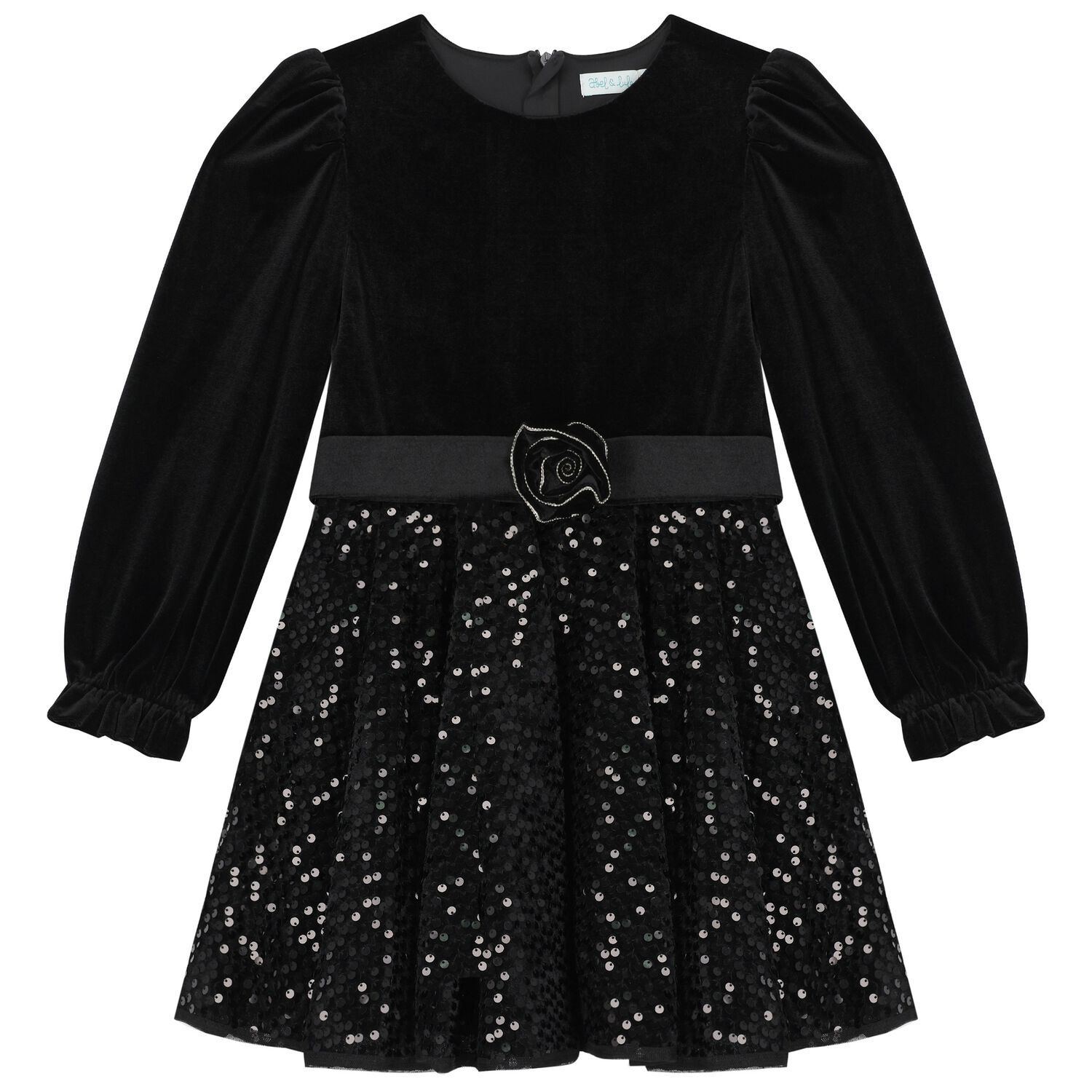 Girls Black Embellished Sequin Dress, 1, hi-res image number null