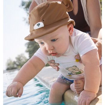 Baby Boys White, Blue & Brown Bear Swim Set, 3 Baby Boys White, Blue & Brown Bear Swim Set
