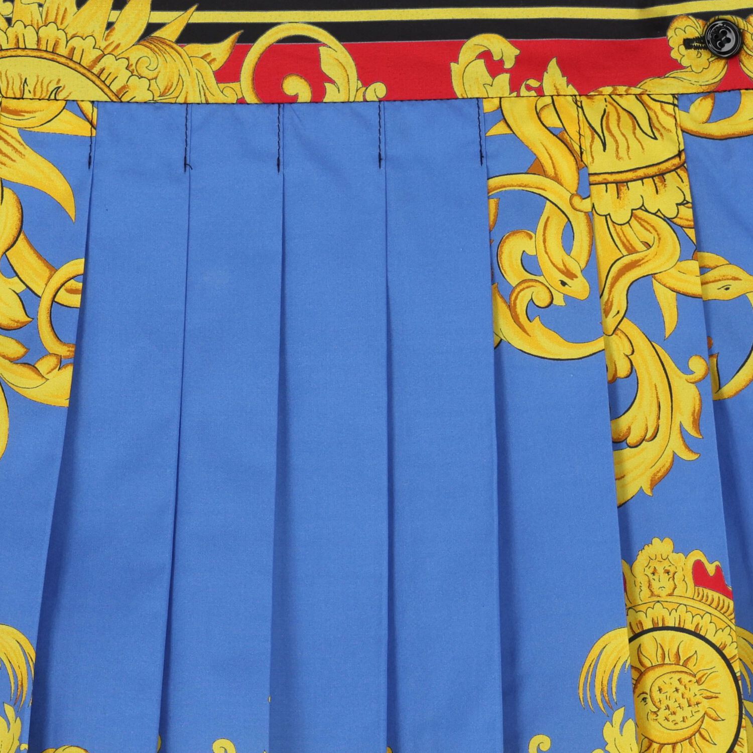 Girls Blue & Gold Barocco Pleated Skirt, 1, hi-res
