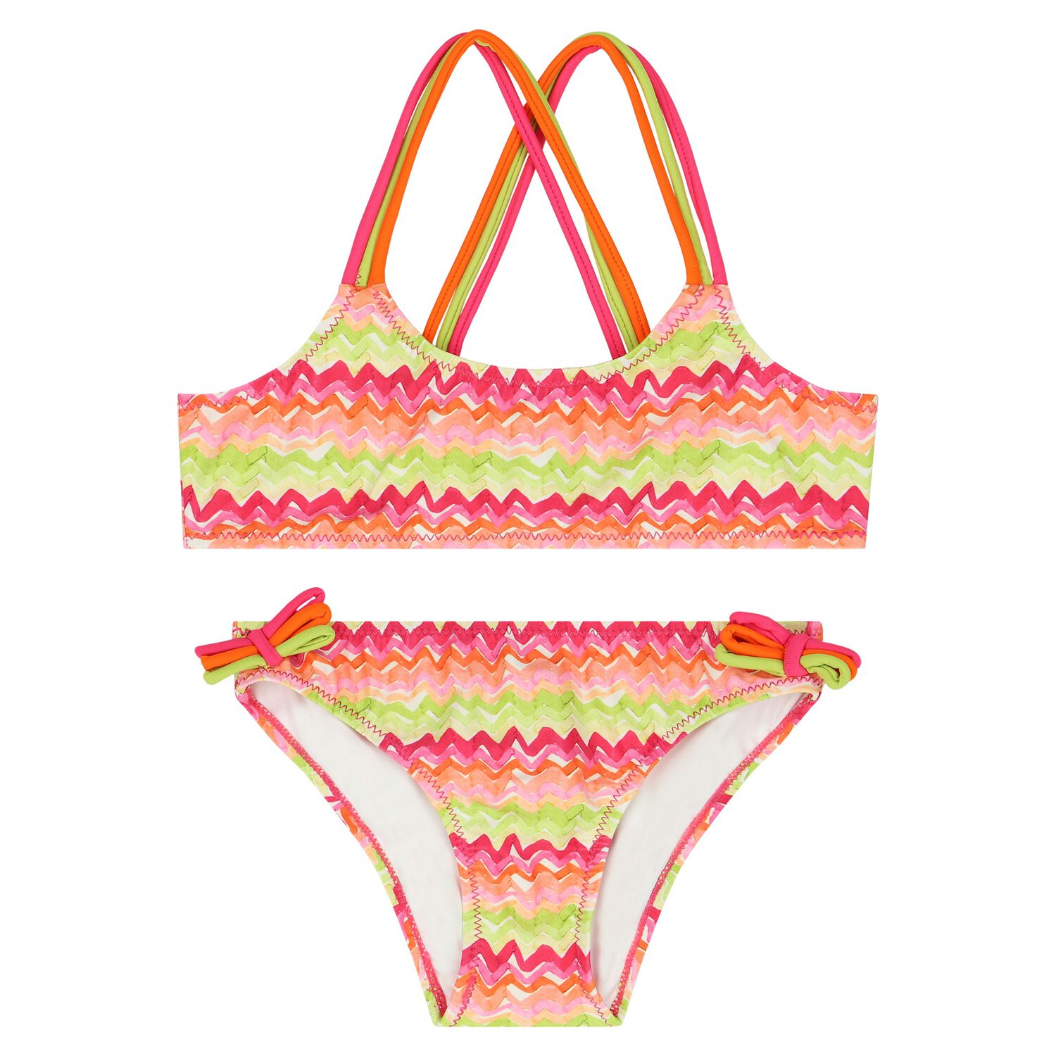 Girls Orange & Green Zig zag Bikini, 1, hi-res