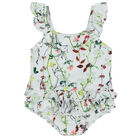 Baby Girls White Floral Swimsuit, 1, hi-res