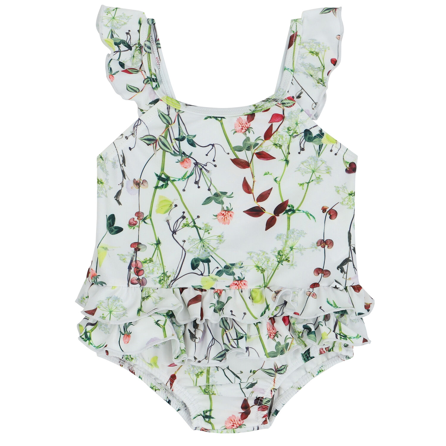 Baby Girls White Floral Swimsuit, 1, hi-res