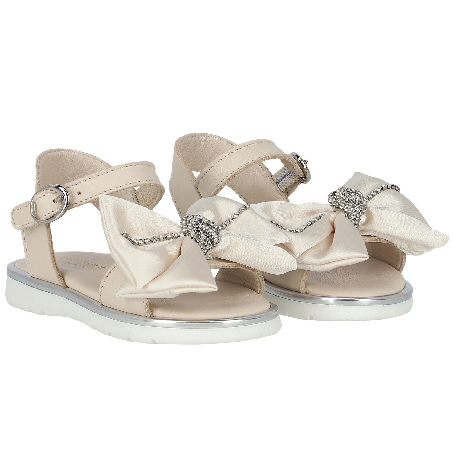 Girls Ivory Embellished Bow Sandals, 1, hi-res image number null