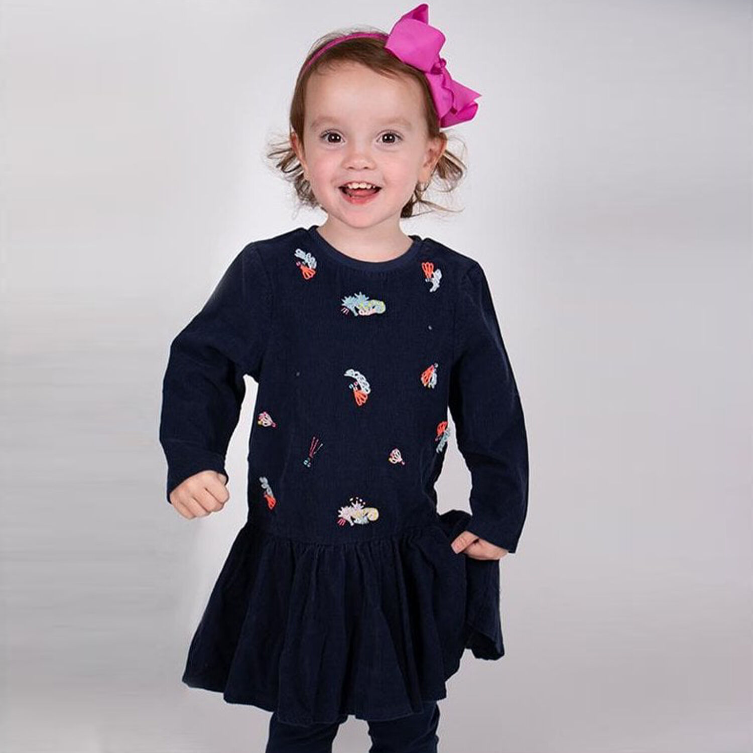Girls Navy Blue Dress, 1, hi-res