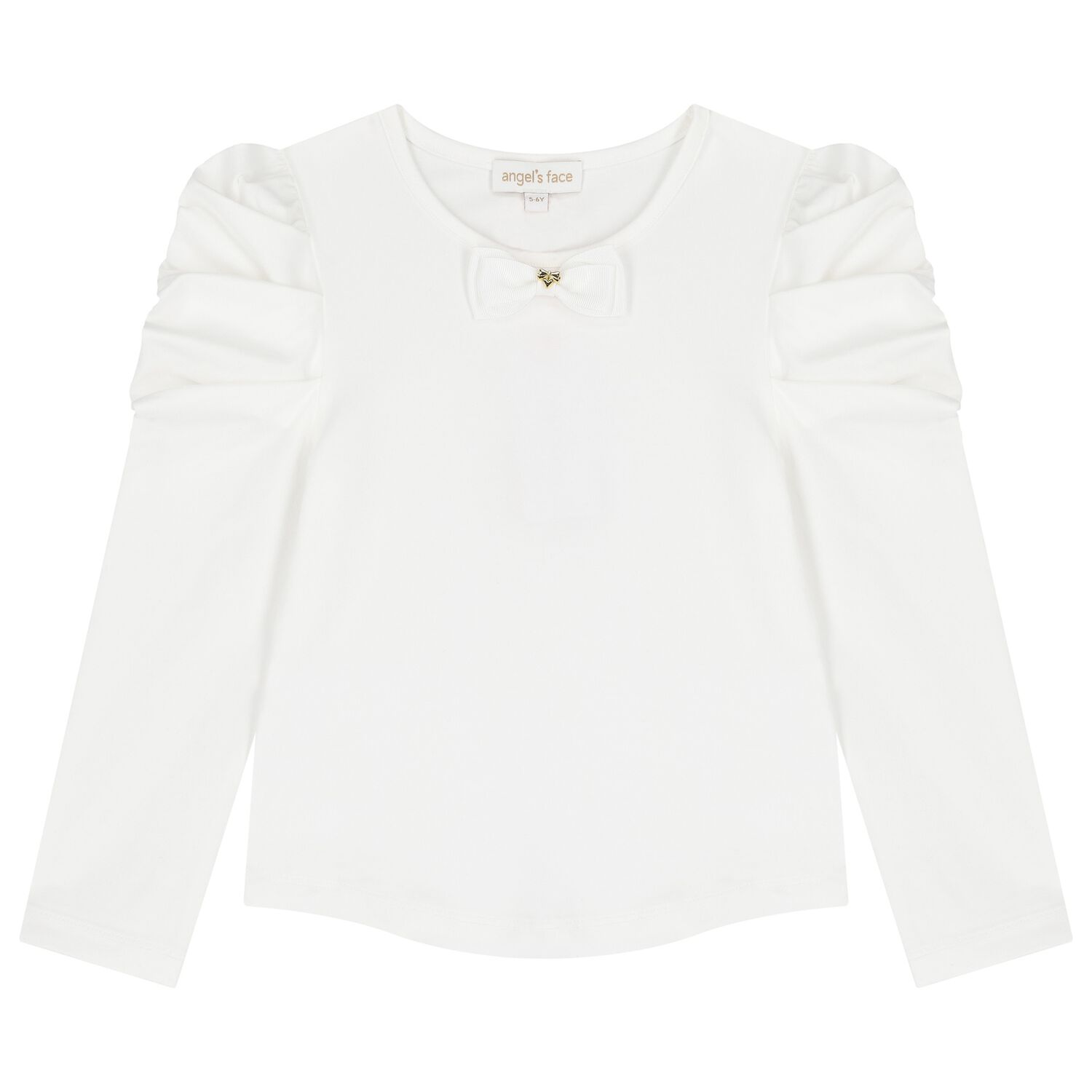 Girls White Bow Long Sleeve Top, 1, hi-res