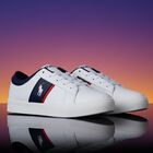 Boys White & Navy Blue Logo Trainers, 1, hi-res