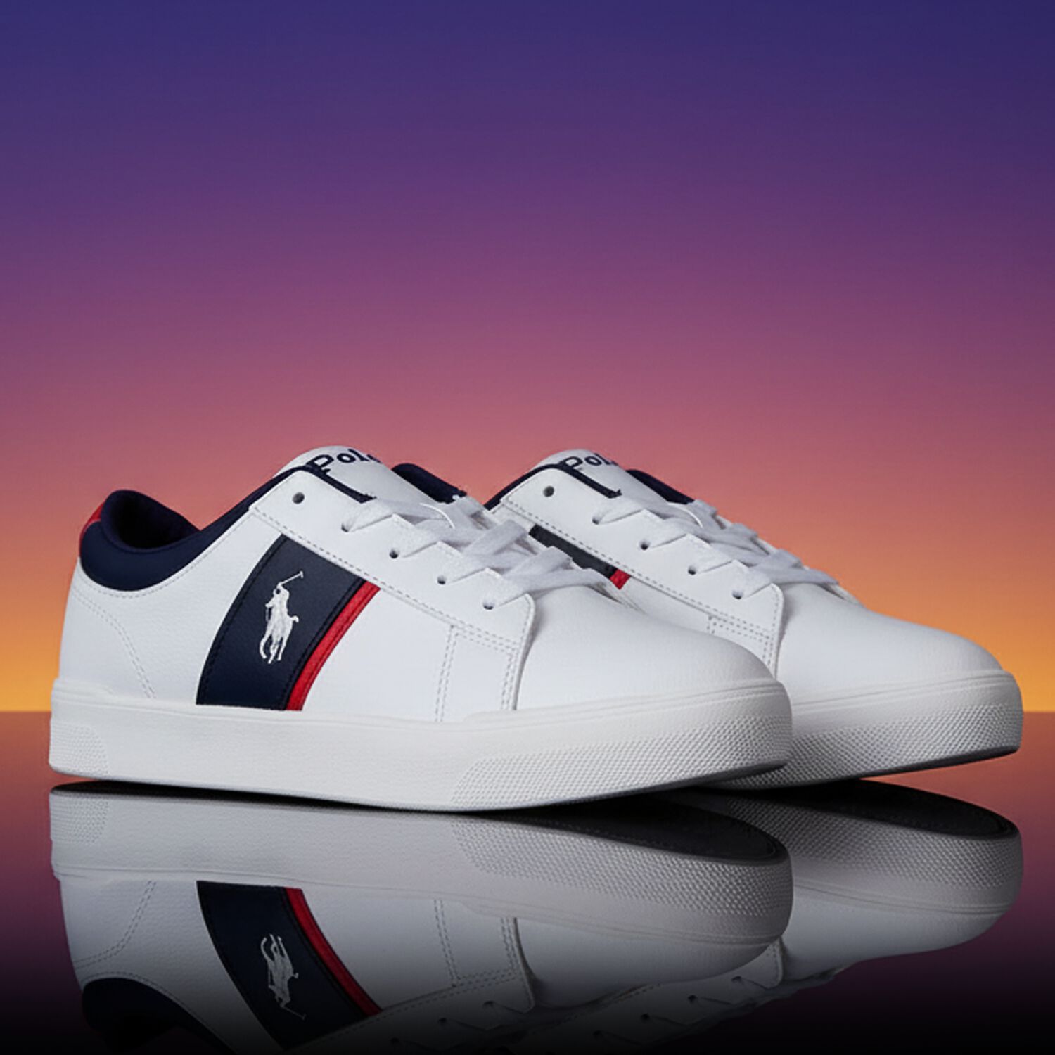 Boys White & Navy Blue Logo Trainers, 1, hi-res